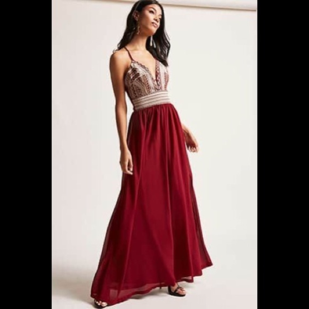 Soieblu Embroidered Maroon Dress